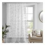 White Floral Voile Sheer Curtain 140x122cm Darnley Collection