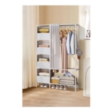 White Freestanding Portable Metal Clothes Closet with Storage Basket