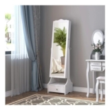 White HOMCOM LED Mirrored Jewelry Cabinet Armoire Floor Standing Organizer