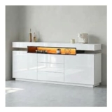 White High-Gloss TV Unit 160cm, LED, 2 Doors, 3 Drawers