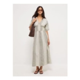White Jacquard Striped Midi Dress