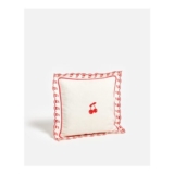 White & Red Cherry Cotton Cushion Cover 45x45cm