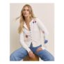 White Seascape Embroidered Cardigan