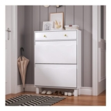 White Shoe Cabinet with 2 Flip Drawers, 1 Pull-out Drawer