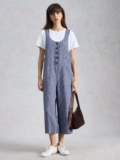 White Stuff Viola Pure Linen Dungarees, Chambray Blue – Free C&C