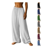 White Wide Leg Linen Palazzo Pants, Womens Summer Pockets