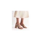 Wide Fit Faux Suede Light Brown Block Heel Mules