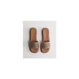Wide Fit Gold Faux Leather Woven Strap Mule Sandals