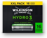 Wilkinson Sword Hydro 3 Mens Razor Blade Refills, XXL 16 Pack 3 Blade Face or Body Razors for Men, Dual Lubrication, Hydrating Gel Formula, Great Shavers for Wash Bags or Holidays