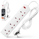 Wolf Power 4 Way Extension Lead, 2 Metre Extension Cable with UK 3 Pin Plug, Multi Socket black/white