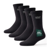 Wolf Project Mens Athletic Socks, 4 Pack, Black, 9-13