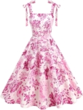 Women 1950s Dresses Elegant Floral Vintage Rockabilly Dress 50s Cocktail Party Spaghetti Strap A-Line Swing Midi Dresses