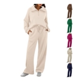 Women 2-Piece Oversized Half-Zip Sweatshirt Wide-Leg Lounge Set
