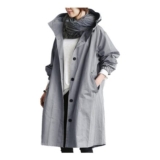 Women Mid-Length Hooded Waterproof Rain Trench Coat, Button Front