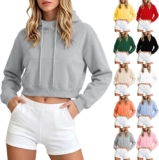Women Oversized Cropped Hoodie Casual Long Sleeve Sweatshirt with Pocket