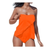 Women Tankini Set with Shorts, Orange M Bandeau, High-Waisted