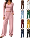 Womens 2 Piece Tracksuit Set V Neck Long Sleeve Lounge Sets Lounge Wear