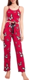 Womens 2 Pieces Heart Print Pajama Set Sleeveless Cami Top High Waist Pants, Comfortable Trousers Pjs Set Soft Loungewear Cute Sleepwear Set