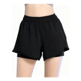 Womens 2-in-1 High-Waisted Running Shorts with Zip Phone Pockets, Black
