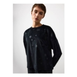 Womens Black Star Embossed Velour Co-Ord Pyjama Top Small & Medium