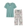 Womens Blue Leaf Print Cotton Pyjamas