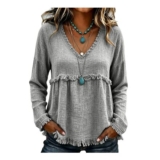 Womens Bohemian Relaxed Fit Plus-Size Blouse with Ruffle Trim