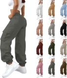 Womens Cargo Trousers Elastic High Waist Wide Leg Trousers For Women UK