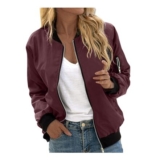 Womens Casual Jackets Bomber Windbreaker Coat Red 3XL with Pockets