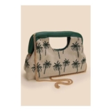 Womens Cream Palm Tree Embroidered Cross Body Bag