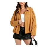 Womens Faux Suede Bomber Jacket with Batwing Long Sleeves