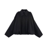 Womens Faux Suede Bomber Jacket with Batwing Sleeves, Black, L