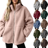 Womens Fuzzy Teddy Jackets Full Zip Oversized Sherpa Fleece Hoodie Outwear