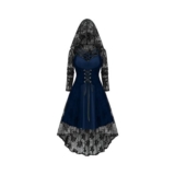 Womens Gothic Halloween Dress, A-Line, plus Size, Hooded, Blue, L