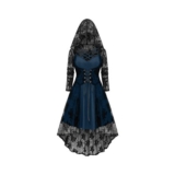 Womens Gothic Halloween Dress, A-Line, plus Size, Hooded, Off-Shoulder