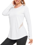 Womens Gym Top with Mesh Lines Crewneck Running Tshirt Breathable UPF 50 Activewear for Exercise Yoga Soft Sports Tops S-3XL