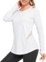 Womens Gym Top with Mesh Lines Crewneck Running Tshirt Breathable UPF 50 Activewear for Exercise Yoga Soft Sports Tops S-3XL