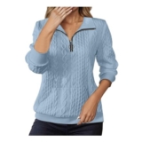 Womens Half-Zip Cable Knit Sweater, Thermal Long Sleeve