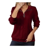 Womens Half-Zip Cable Knit Thermal Long-Sleeve Sweatshirt