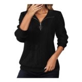 Womens Half-Zip Cable Knit Thermal Sweatshirt, Long Sleeve