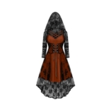 Womens Halloween Gothic A-Line Dress, plus Size, Hooded Off-Shoulder