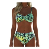 Womens High-Waisted Tummy-Control Bikini Set Green Size S