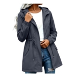 Womens Hooded Lightweight Trench Coat with Belt, Waterproof, Gray L