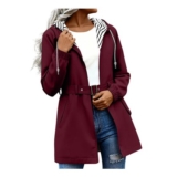 Womens Hooded Lightweight Trench Coat with Belt Windbreaker Size L
