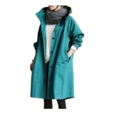 Womens Hooded Waterproof Rain Trench Coat with Button Front