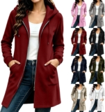 Womens Jackets MidLength Hoodies Casual Coat Long Sleeves Zipper Sweatshirt with Pockets Trendy Oversized Solid Outerwear for Ladies Autumn Daily Office Outfits