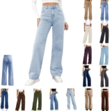 Womens Jeans High Waist Stretch Baggy Jeans with Pockets Loose Casual Ladies Trousers Soft Comfy Wide Leg Trousers for Women UK Everyday Work Lounge Denim Pants Fashion Streetwear