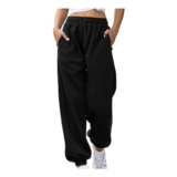 Womens Jogger Sweatpants with Pockets, High-Waisted, Black