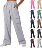 Womens Joggers Elasticat High Waisted Sweatpants Wide Leg Cargo Trousers Baggy Jogging Pants Solid Colour Running Gym Workout Tracksuit Bottoms with Cargo Pockets Casual Lounge Athletic Active