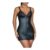 Womens Lace and Leather Patchwork Mini Dress, Spaghetti Strap, Black