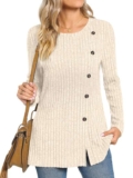 Womens Long Sleeve Jumpers Crewneck Tunic Tops with Button Sides Loose Casual Fall Sweater – Sold by YOUFANNUO / FBA